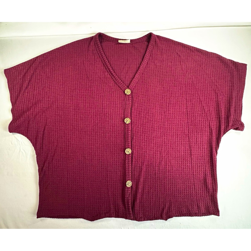 Free Kisses Women's Purple Solid Knit V-Neck Button Front Top, Size 2X